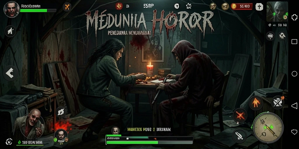 Tangkapan layar 55RP menunjukkan suasana menyeramkan dan gameplay yang intens.