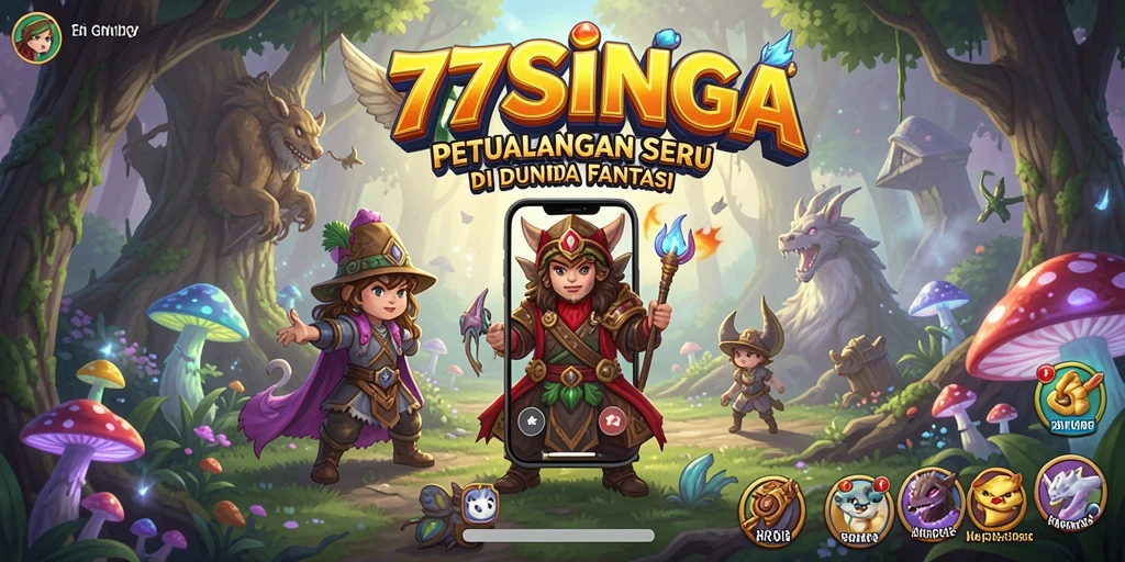 Screenshot gameplay 77SINGA menunjukkan petualangan seru yang penuh warna.