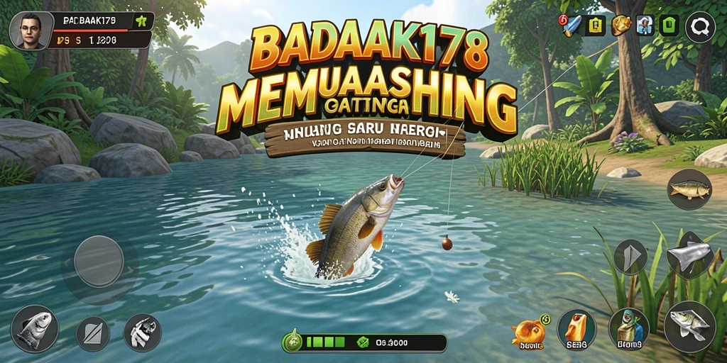 Screenshot menunjukkan gameplay memancing seru di BADAK178.