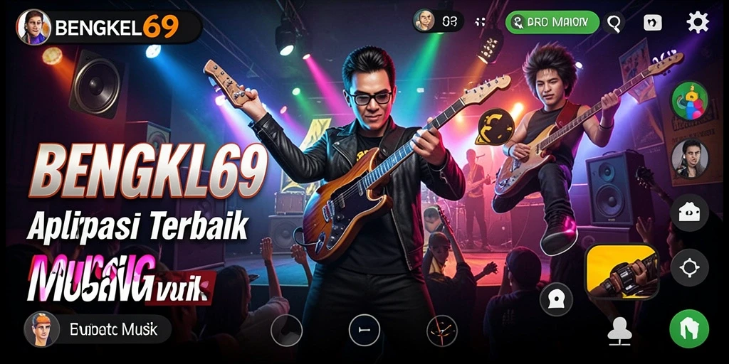 Tampilan antarmuka BENGKEL69 dengan fitur musik yang menarik.