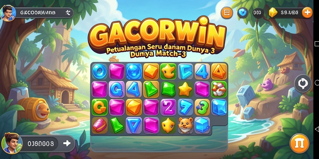 Screenshot menampilkan gameplay menarik dari GACORWIN dengan level Match-3.