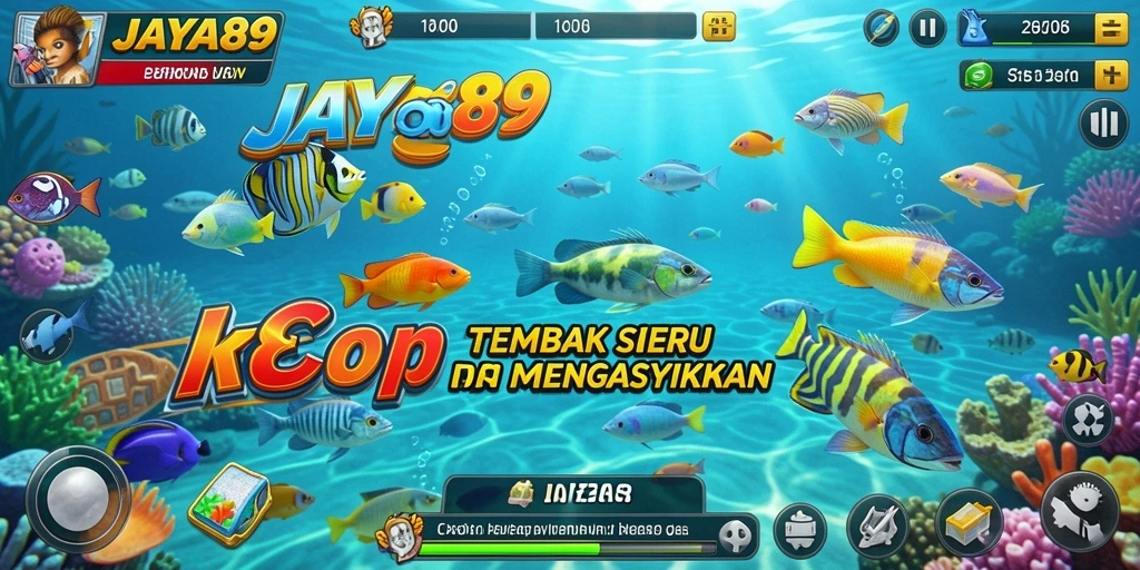 Tampilan gameplay seru dari JAYA89 dengan ikan yang berwarna-warni.