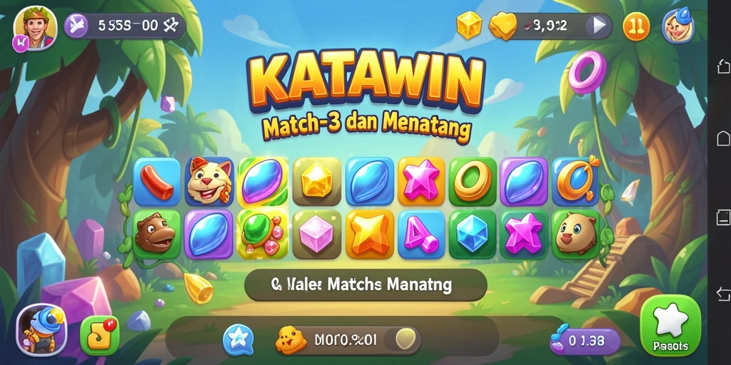 Tampilan gameplay KATAWIN yang menarik dengan aksi Match-3.