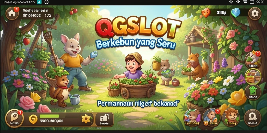 Screenshot gameplay QQSLOT yang menunjukkan ladang yang indah dan tanaman yang subur.