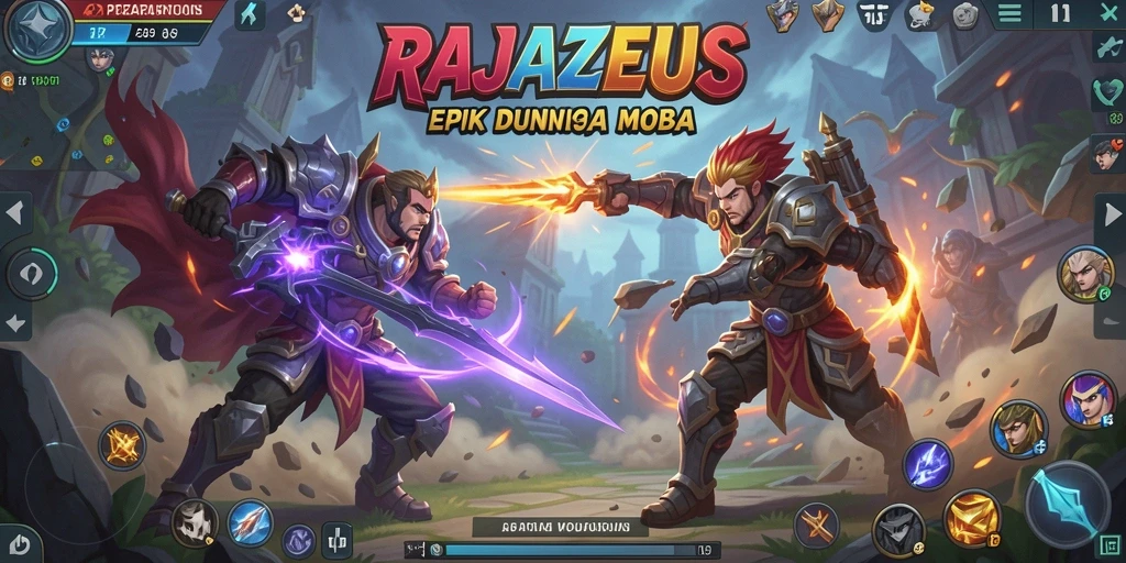Screenshot gameplay RAJAZEUS yang menunjukkan aksi pertarungan seru.