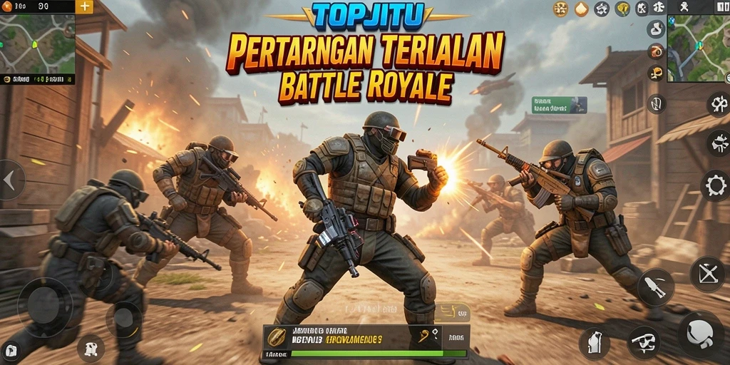 Gameplay mendebarkan dari TOPJITU dalam pertempuran Battle Royale.